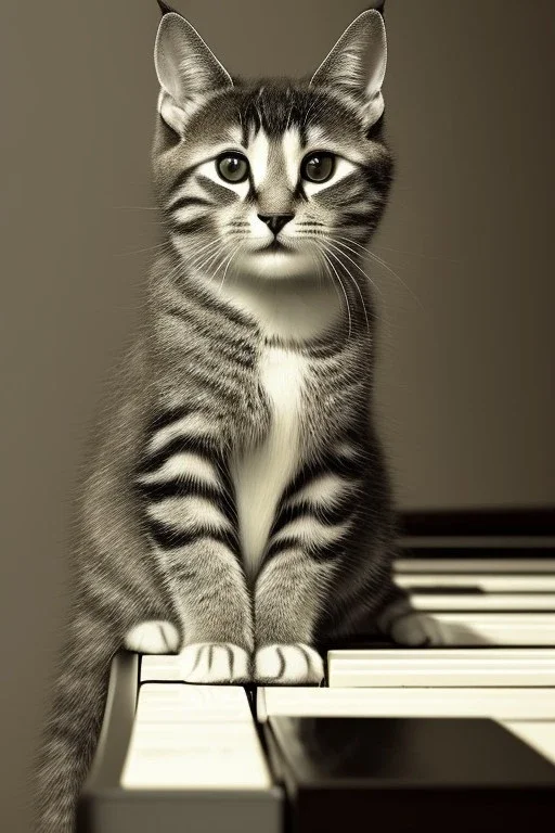 A young beautiful cat, portrait, is playing on a nice piano, in Vienna,