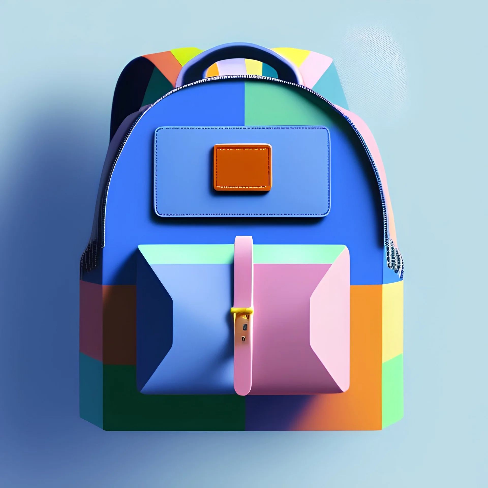 Tiny cute isometric backpack, soft smooth lighting, with soft colors, 100mm lens, 3d blender render, trending on polycount, modular constructivism, blue background, physically based rendering, centered.