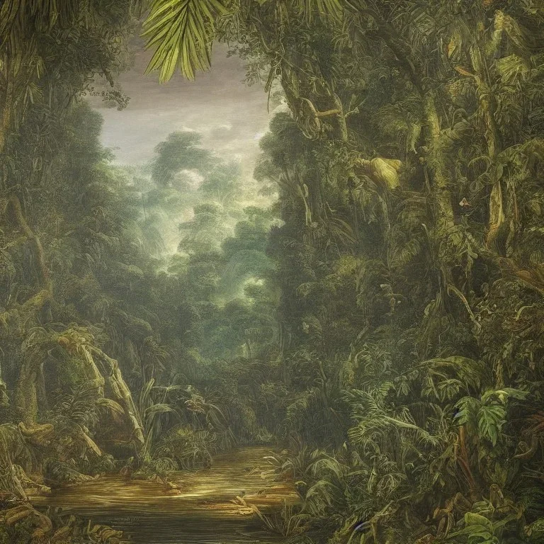 Jungle et rivière dans une église