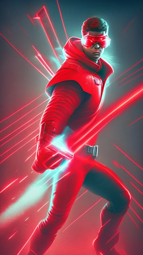 hero with red clothes shooting lasers