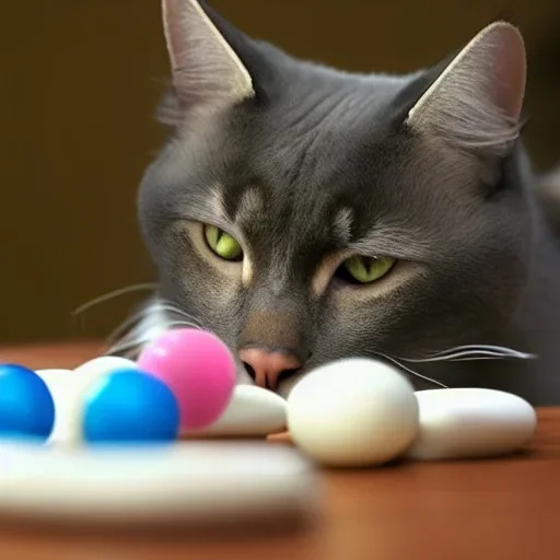 Cat eating marbles