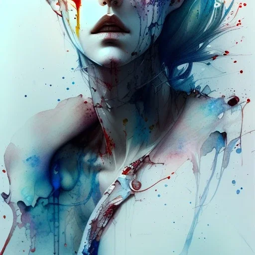 Singer Danish MØ face, watercolor illustration by <agnes cecile> <Yoji Shinkawa>, darkred tones,