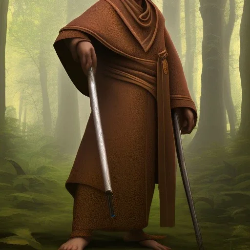 brown robed monk in the forest