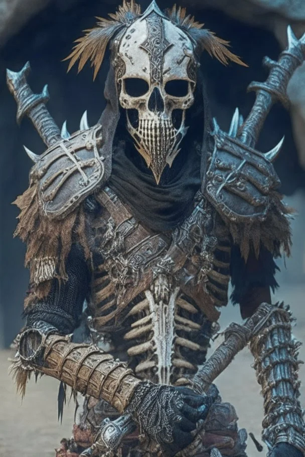 a human bandit with armor made from giant bones