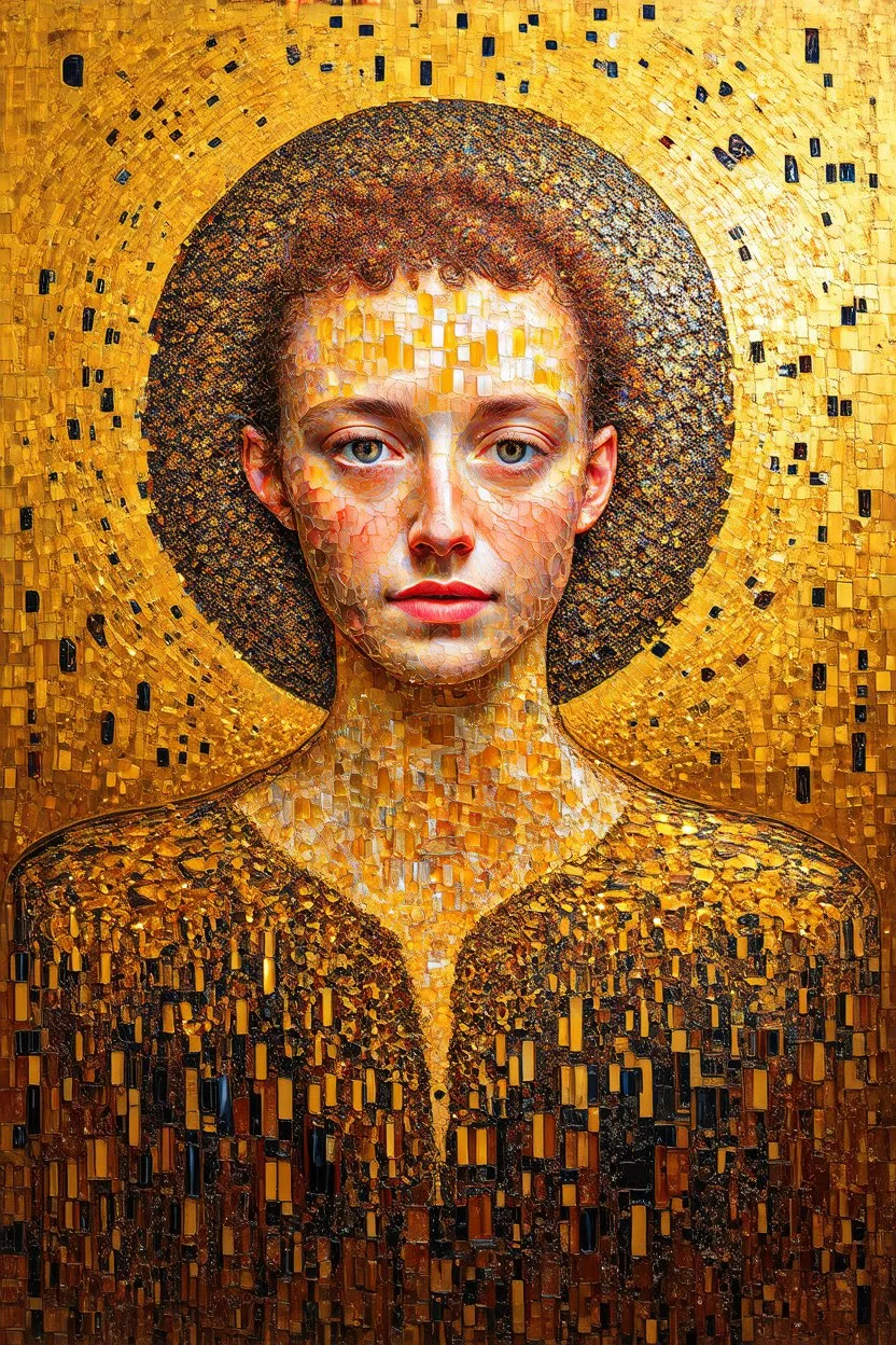 infinite fractals of self; in the style of Gustav Klimt; dazzling; golden hour; golden ratio