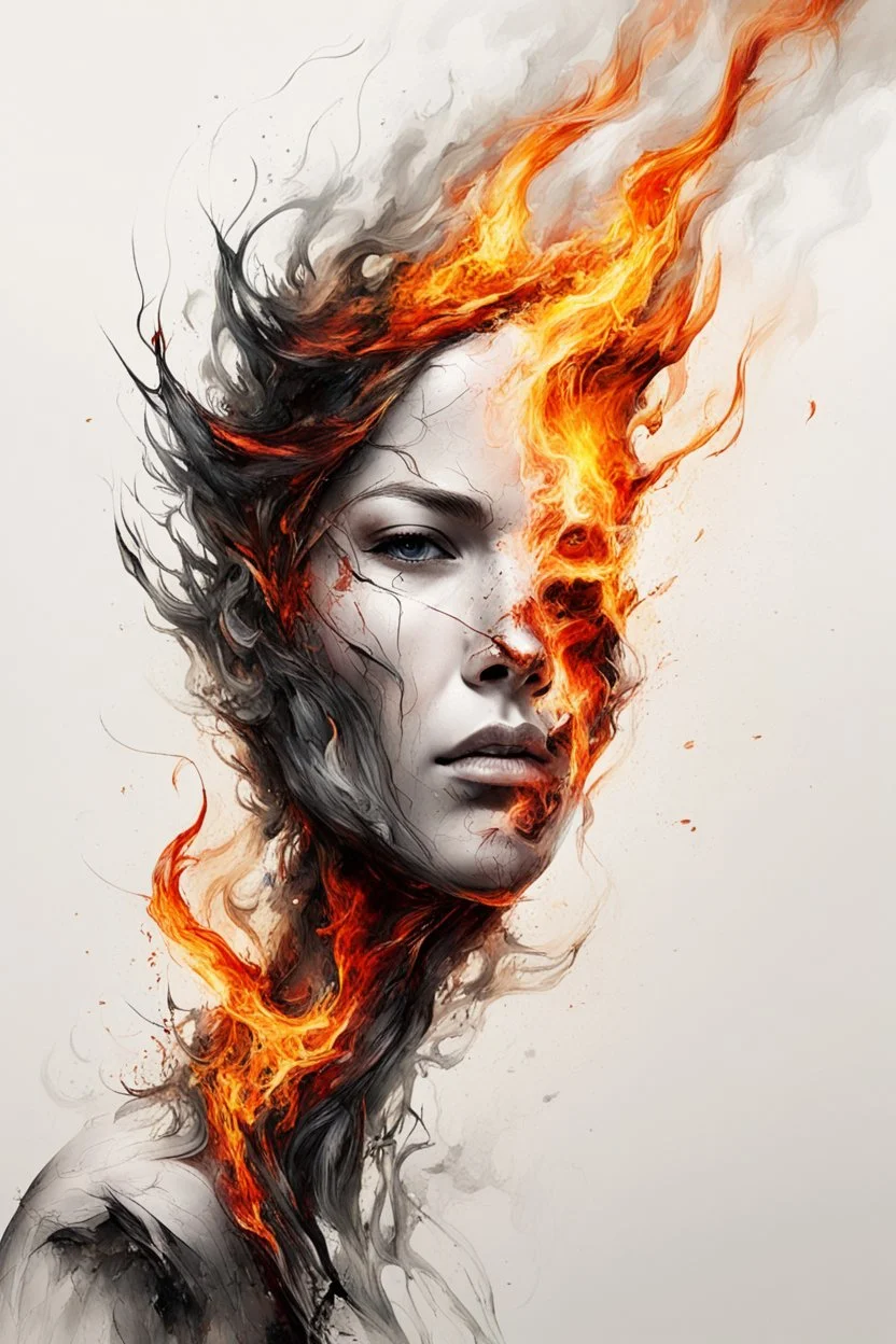 art, abstract, human, burning edges, (intense and emotional visual experience:1.5), (captivating and fiery ambiance:1.3), (dramatic and captivating essence:1.2), (fiery details:1.3), white background