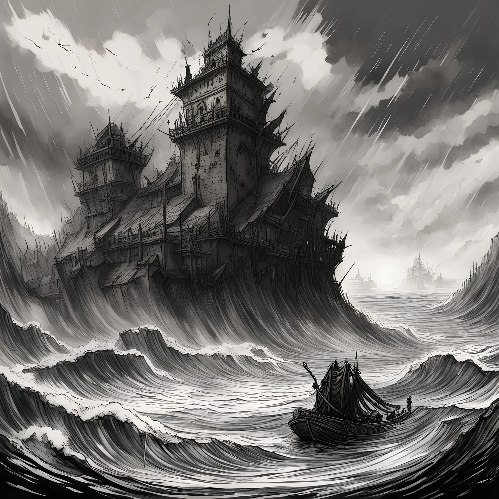 Alessia's Bulwark a defense against the storm and the flood and the armies of the daedra, In Ink Art style