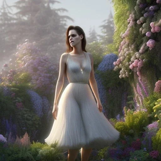 pixar style, volumetric summer garden environment and background, realistic painting of Kristen Stewart, looking excited, volumetric lighting, dramatic lighting, detailed digital painting, extreme dense and fine fur, anime, ornate, colour-washed colors, elegant, small minutiae, tiny features, particulars, centered, smooth, sharp focus, renderman gofur render, 8k, uhd, detailed eyes, realistic shaded volumetric lighting, sunlight caustics, backlight, centered camera view