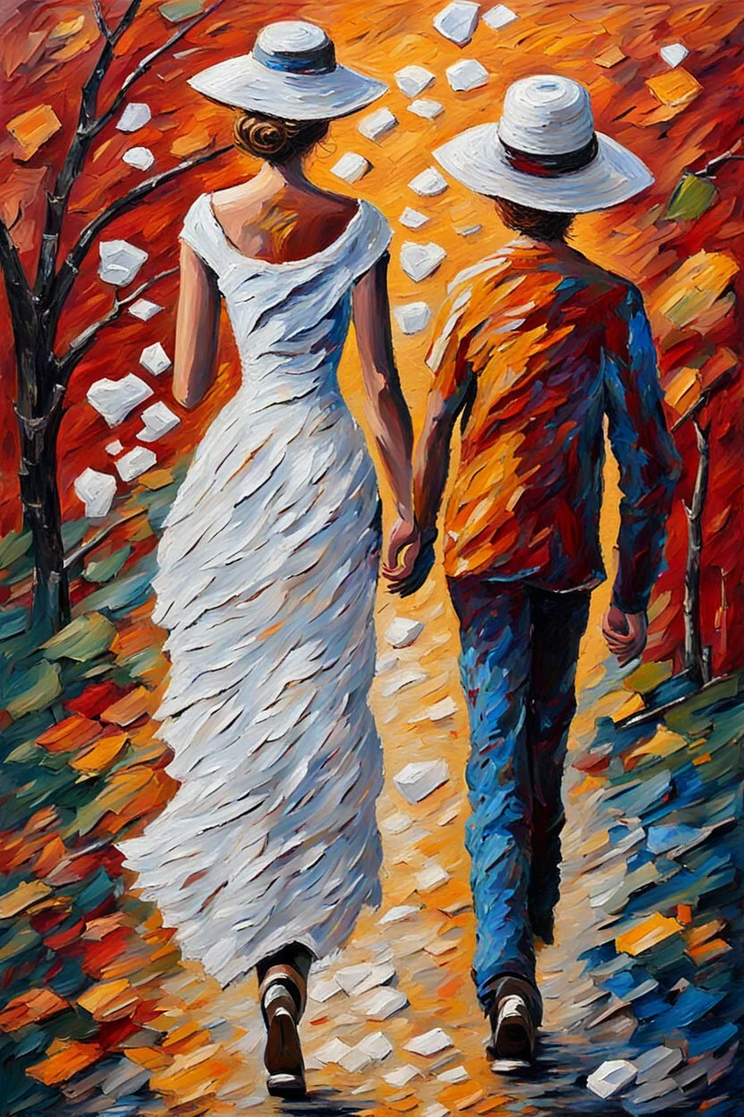 Lady walk on romantic-impressionism expressionist style oil painting,-impressionist impasto acrylic painting, thick layers of silver textured paint,ultra reality,bright colors,8k,thick white paint,silver and white,