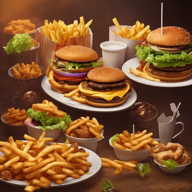 royal fast food, burger, fries, coffee, nuggets, salad, isolated, portrait, hyper detailed, cannon camera, intricate photo realistiv, photo 8k, UHD --q 2 --v 4 --s 1000 --upbeta