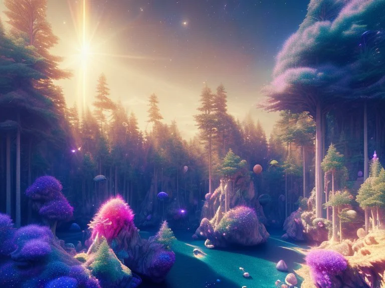 gold crystal cosmic and galactic ambiance hill sky sea ocean space galaxy rocks sunny trees pools surreal, full of details, smooth, bright sunshine，soft light atmosphere, light effect，vaporwave colorful, concept art, smooth, extremely sharp detail, finely tuned detail, ultra high definition, 8 k, unreal engine 5, ultra sharp focus