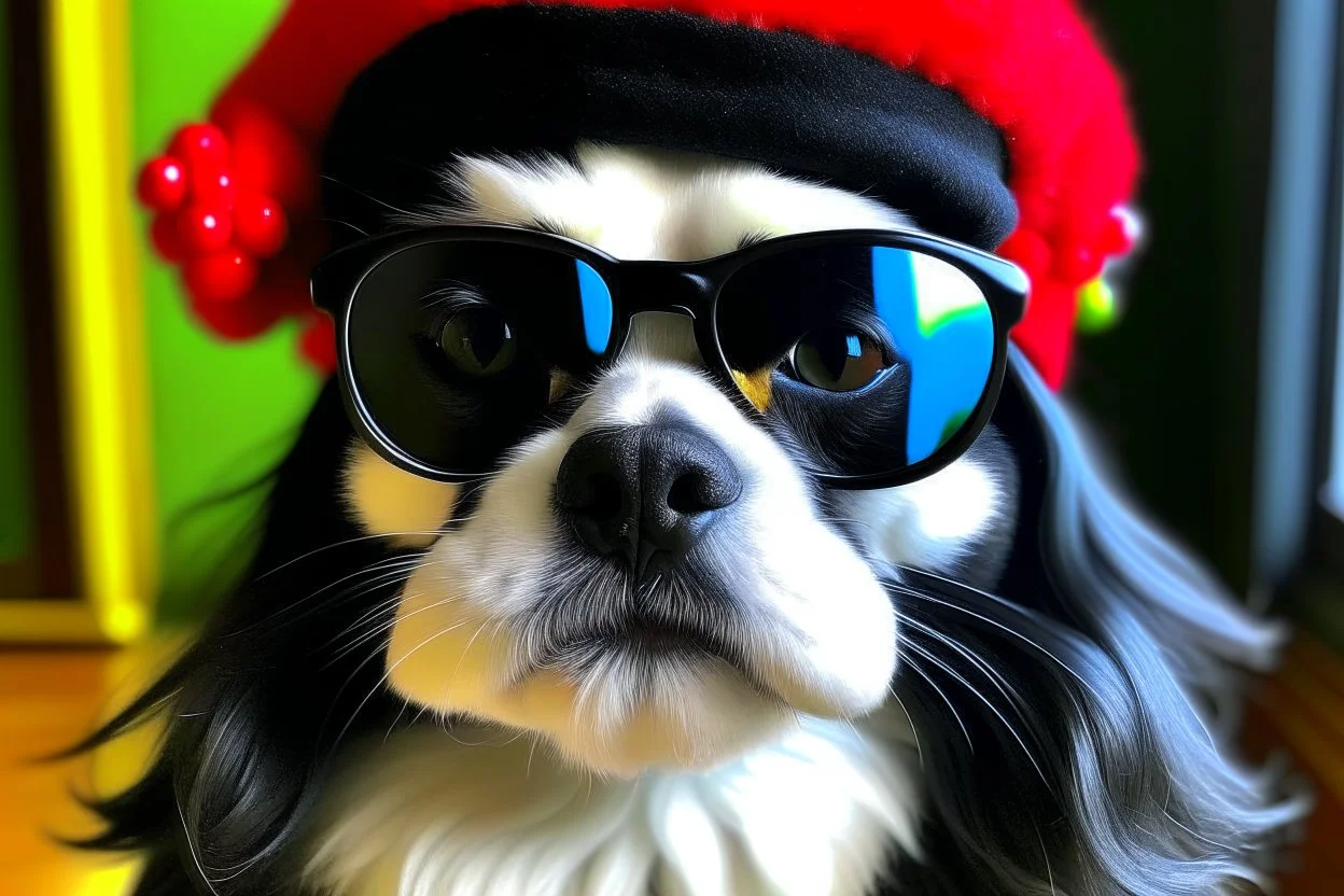 the gioconda with sunglasses, with mustaches and a xmas hat