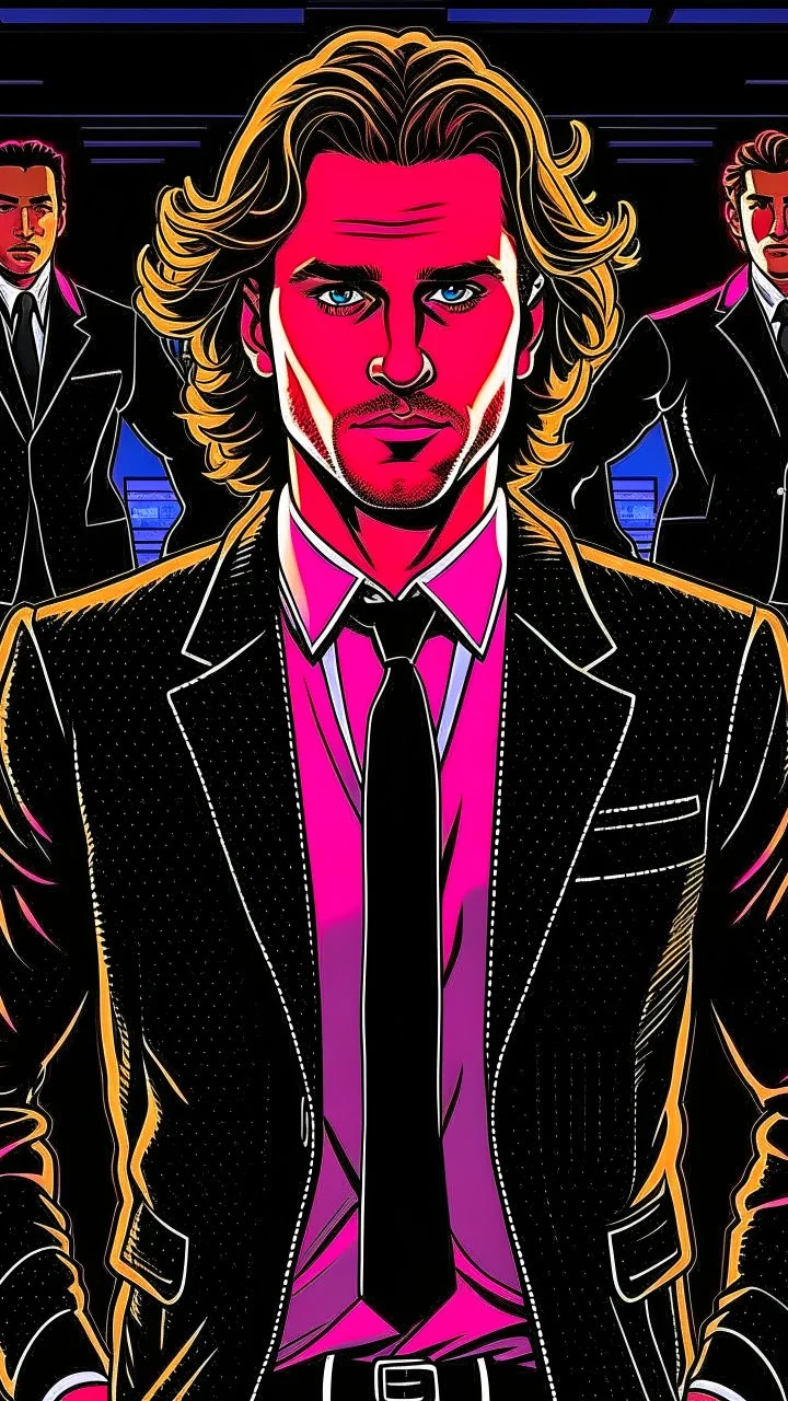 Diego Forlan Football soccer player posing black suite. Dark detective comic. Book cover detective mistery 1990.