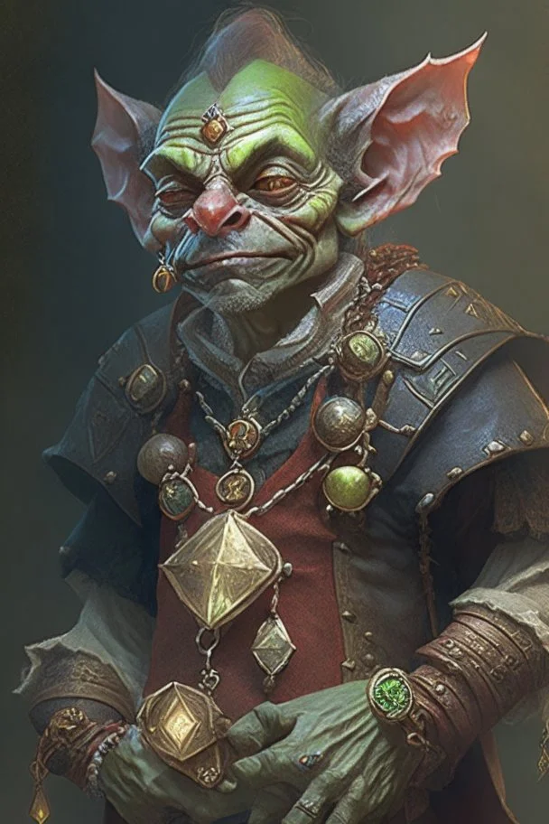 A fantasy goblin nobleman wearing an amulet