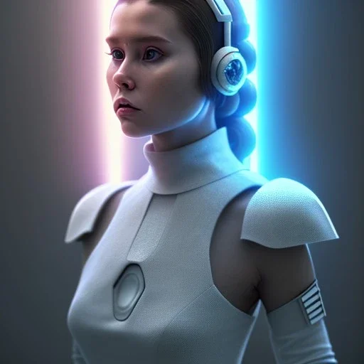 Short Beard Dj Headphones Christian Boshell cinematic photorealistic futuristic Star Wars princess leia style, intricate detail, sci-fi, volumetric lighting, 512K