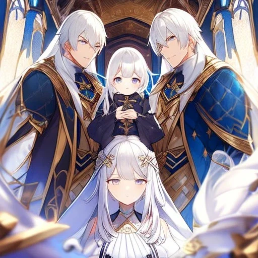 Twins, boy and girl, white hair, silver eyes, royal