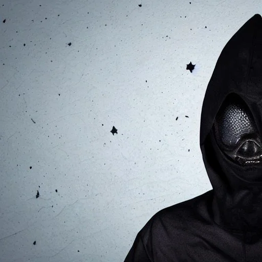 a alien wearing a black hood covering the eyes