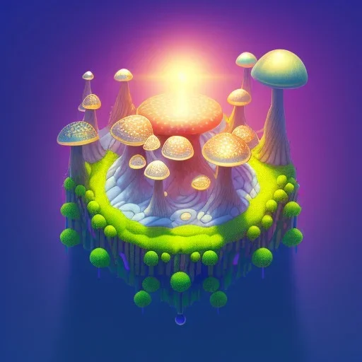 100mm photo of isometric floating island in the sky, surreal mushroom with jewels, intricate, high detail, behance, microworlds smooth, macro sharp focus, centered