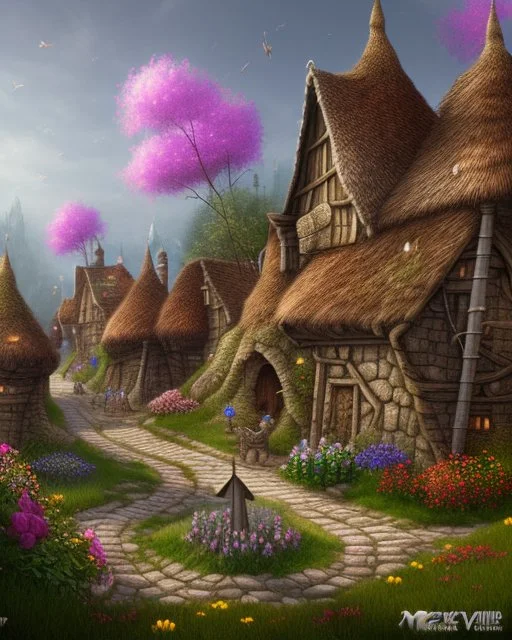 medieval fantasy village with flowers rpg art