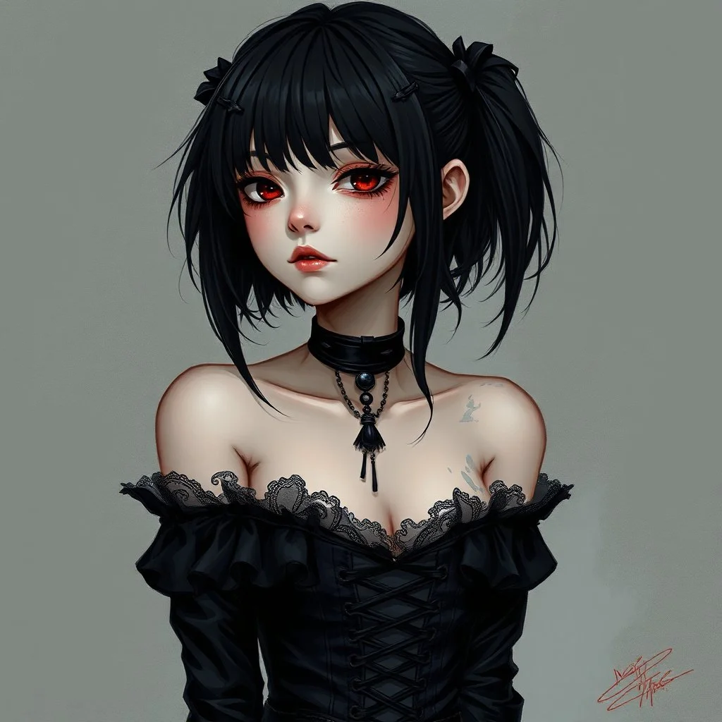 a pretty girl, skinny, dark hair, gothic clothes, dark fantasy, pale, young, art, realism
