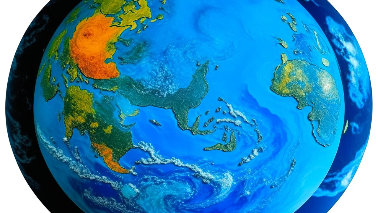 A blue planet made entirely out water and coral painted by Paul Gauguin