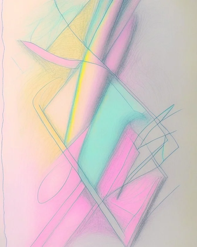 Abstract pastel painting on pastel paper with sketchy pencil outlines
