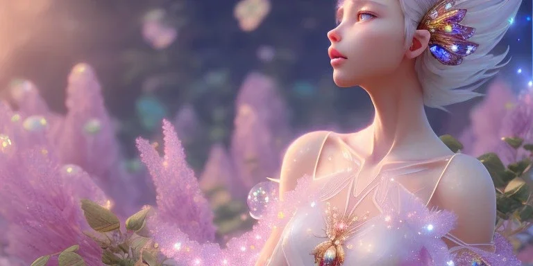 crystal subtle flower in a galactic ambiance beautiful fairy, transparent, delicate colors, in the foreground, full of details, smooth，soft light atmosphere, light effect，vaporwave colorful, concept art, smooth, extremely sharp detail, finely tuned detail, ultra high definition, 8 k, unreal engine 5, ultra sharp focus