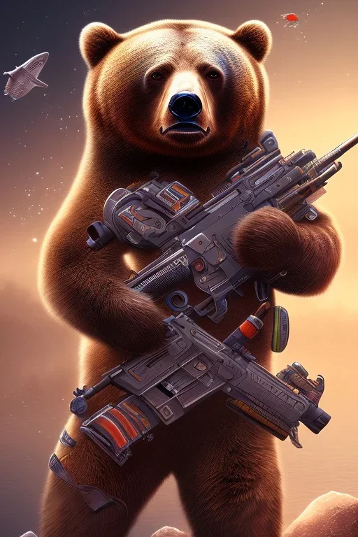 diver like a bear,with the gun,hi quality detail,hi quality textures,cinematic,realistic,aggressive,cosmic