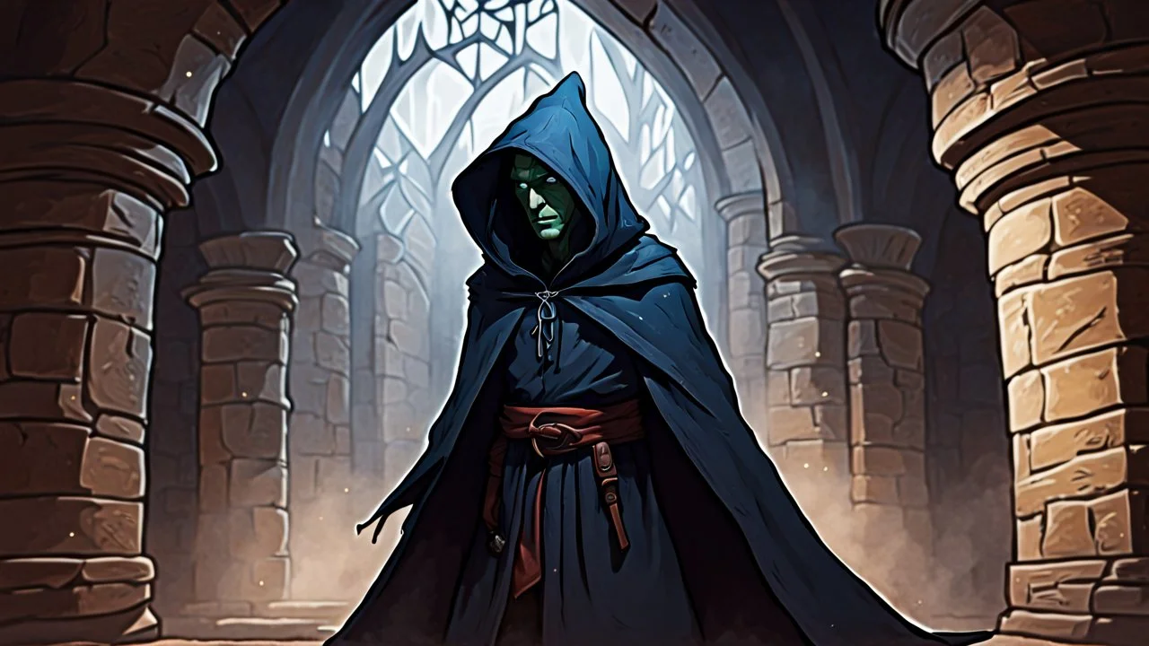 The hooded sorcerer in the castle tower