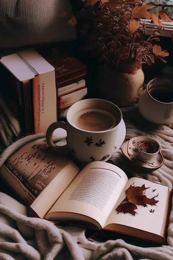 cozy vibes artsy, book and tea