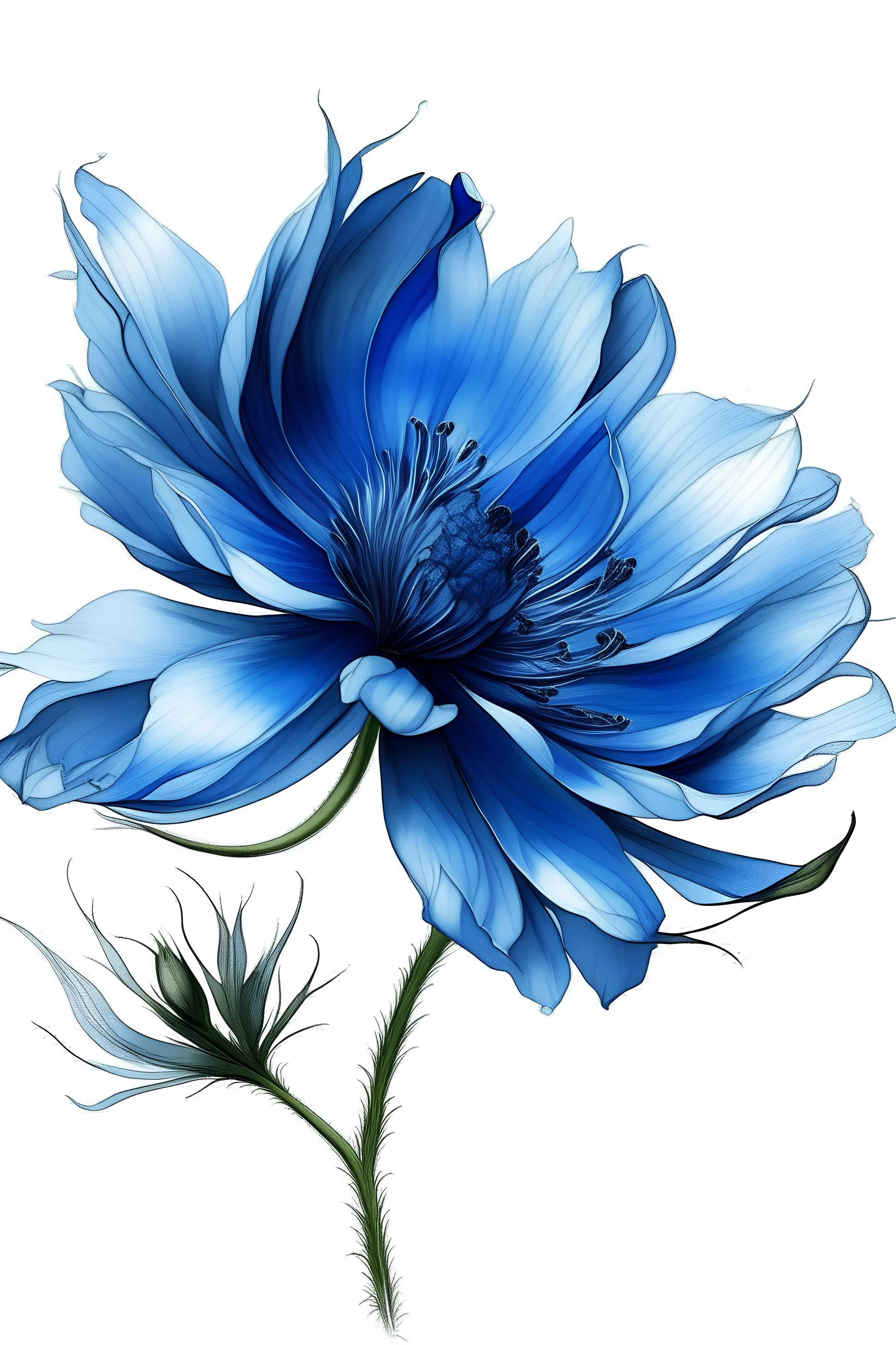 blue flower illustration defined and detailed with white background