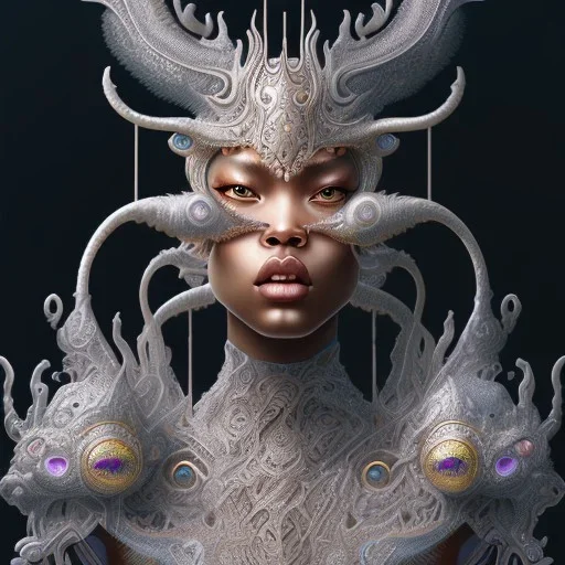 sango fantasy, fantasy magic, intricate, sharp focus, illustration, highly detailed, digital painting, concept art, matte, artgerm and paul lewin and kehinde wiley, masterpiece sexy lips Asian afro lips black African lady body Asian Dragon head silver bright rain lady outer space pretty skull head