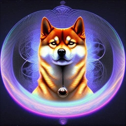 cosmic shiba inu, psychic ethereal orbs, sacred geometry energy