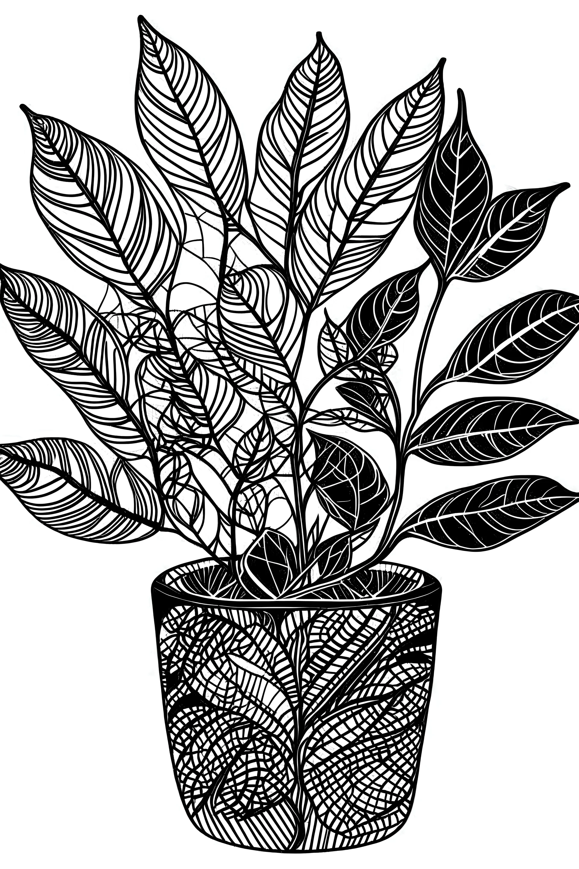 All season leaves outline art ,leaves in pot ,plant, flowers ,black and white