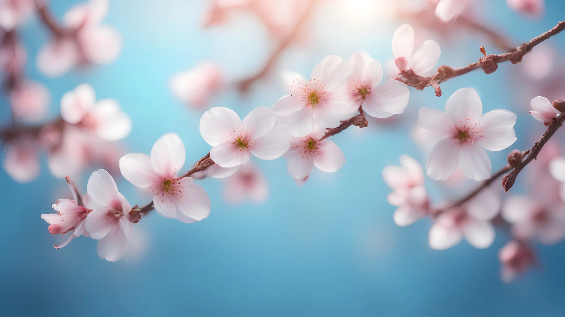 Fantastic light pin Blue Background with Spring Cherry Blossom Branches blur background