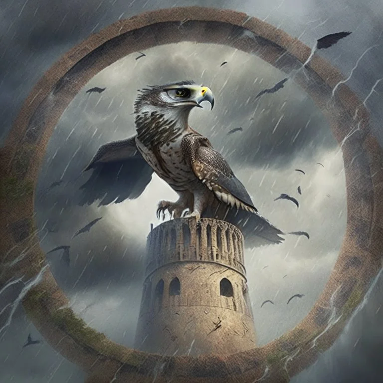 Circling around the ancient tower, I am a falcon in a storm