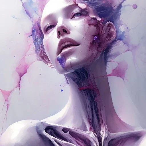  Bones, leaning pose, watercolor illustration by <agnes cecile> <Yoji Shinkawa>,