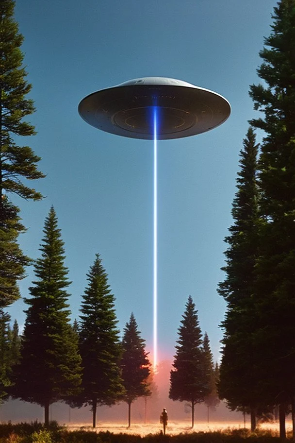 year is 1966 (a bunch of school kids) see ufo flying over tall pine trees, concept art, by Asaf Hanuka, by Weta Digital, Electric Colors, Screen Space Global Illumination, in a symbolic and meaningful style,