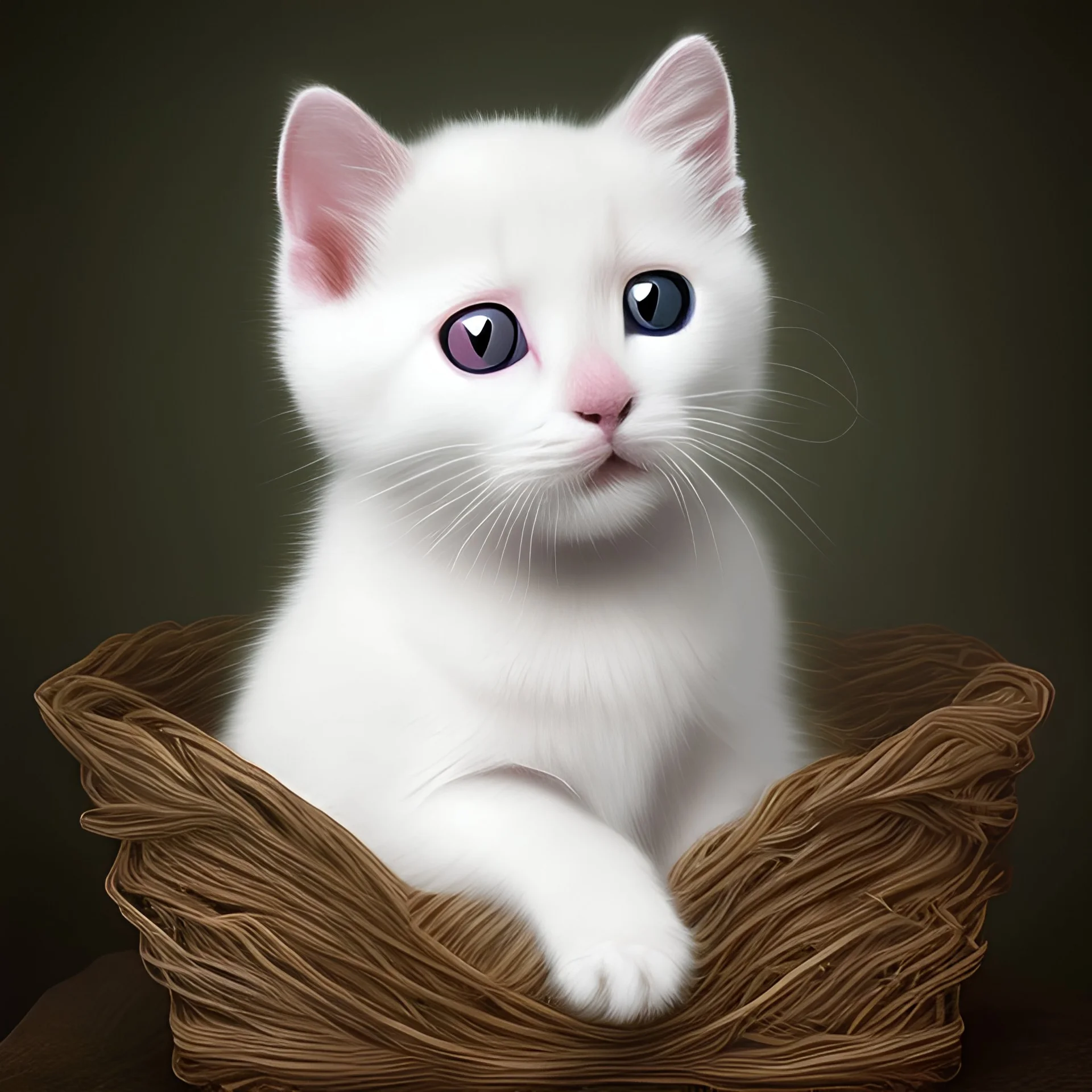 Baby white cat,tasting the milk,realistic