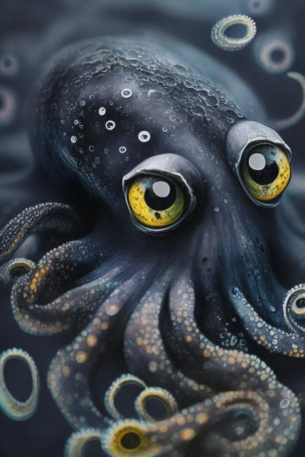 Black inky octopus with photorealistic eyes, Colored photo