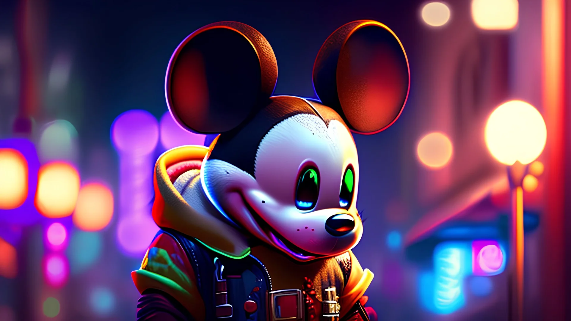 zombie mickey mouse hybrid, photorealism, movie screen capture, horror, sci-fi, retrofuturism,