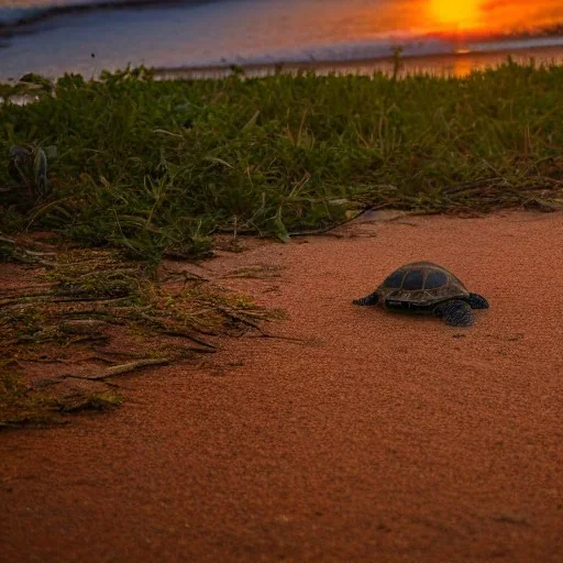 turtle and sunset and child