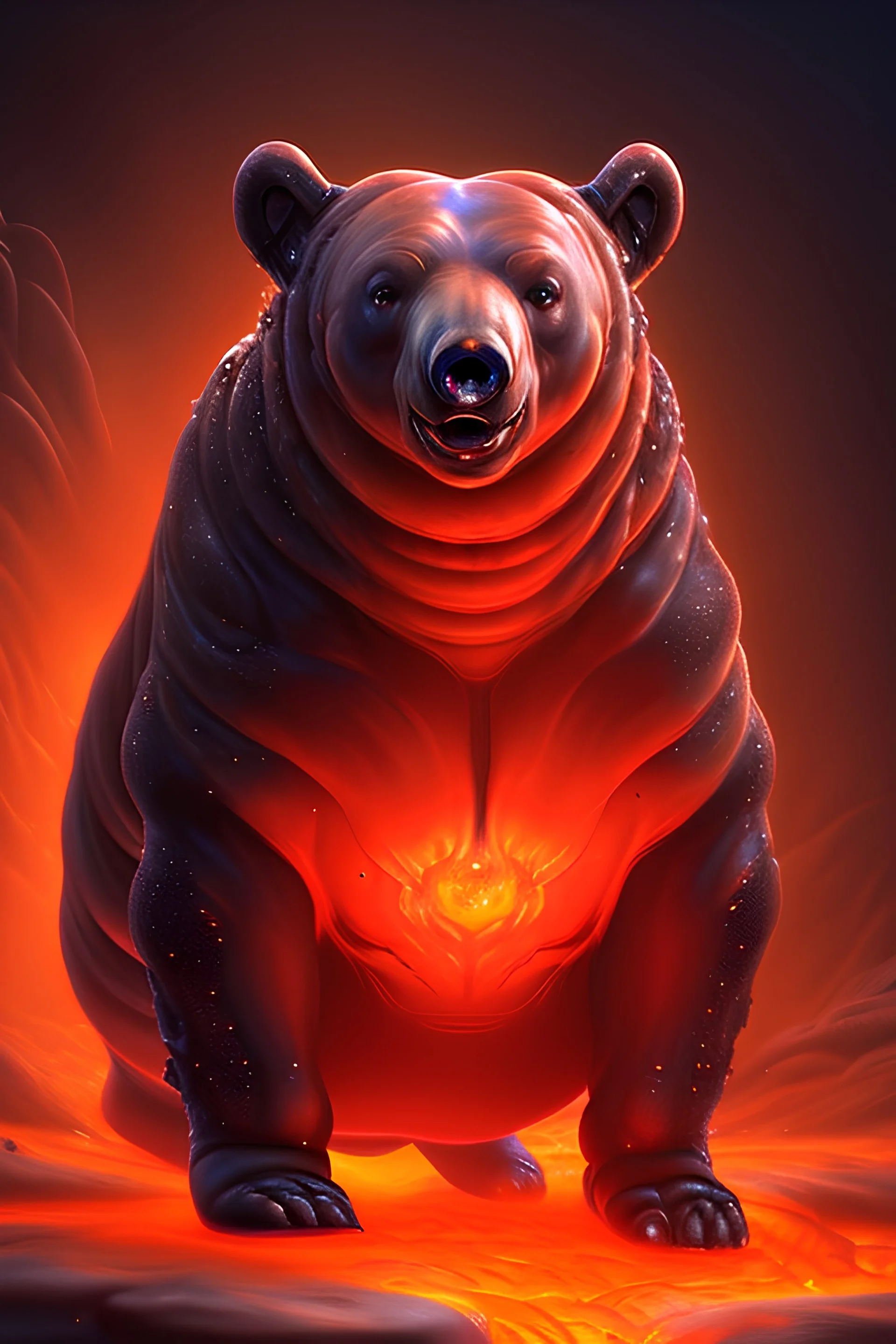 Alien Lava bear,Ultra detailed fullbody Portrait in oil on canvas ,intense stare,extremely detailed digital painting, extremely detailed face, mystical colors ,perfectly centered image, perfect composition, rim light, beautiful lighting,masterpiece,8k, stunning scene, raytracing, anatomically correct