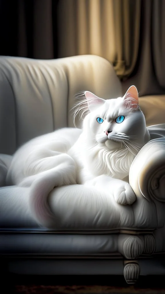 White cat, sitting on a sofa hdr