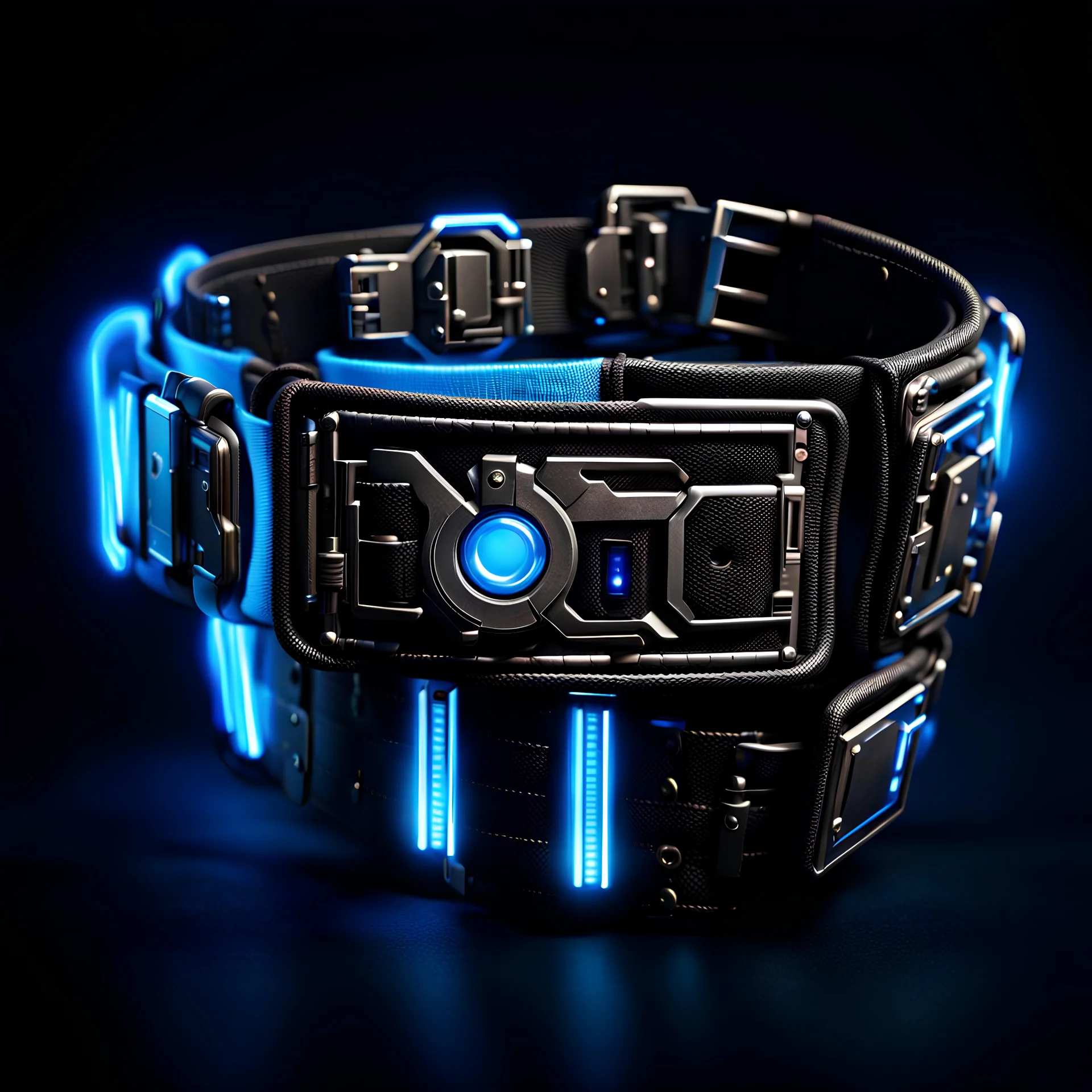 cyberpunk belt, black background, blue lighting