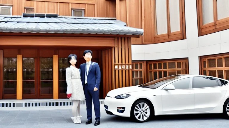 A Tesla's 'Model S Plaid' is parked, inside the 'Everland Resort', in South Korea. CINEMATIC. WIDE ANGLE LENS.