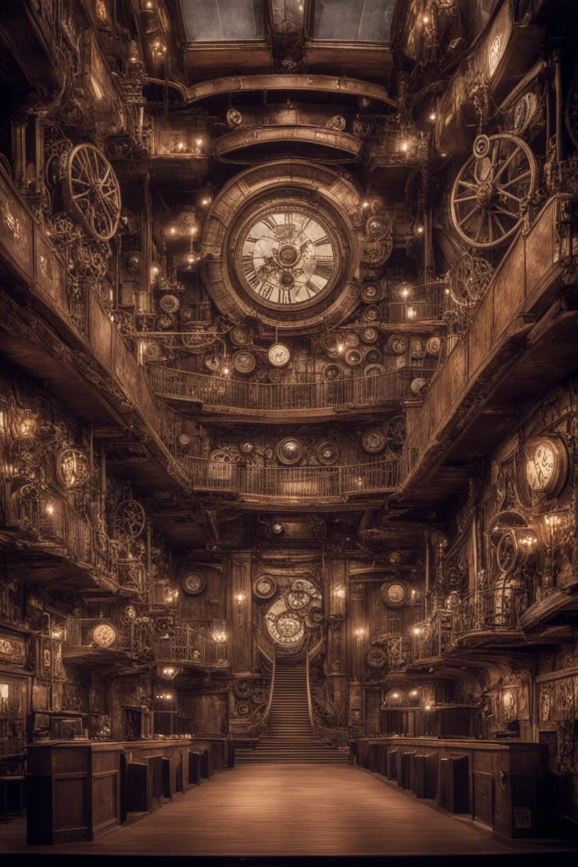 a huge steampunk video hall
