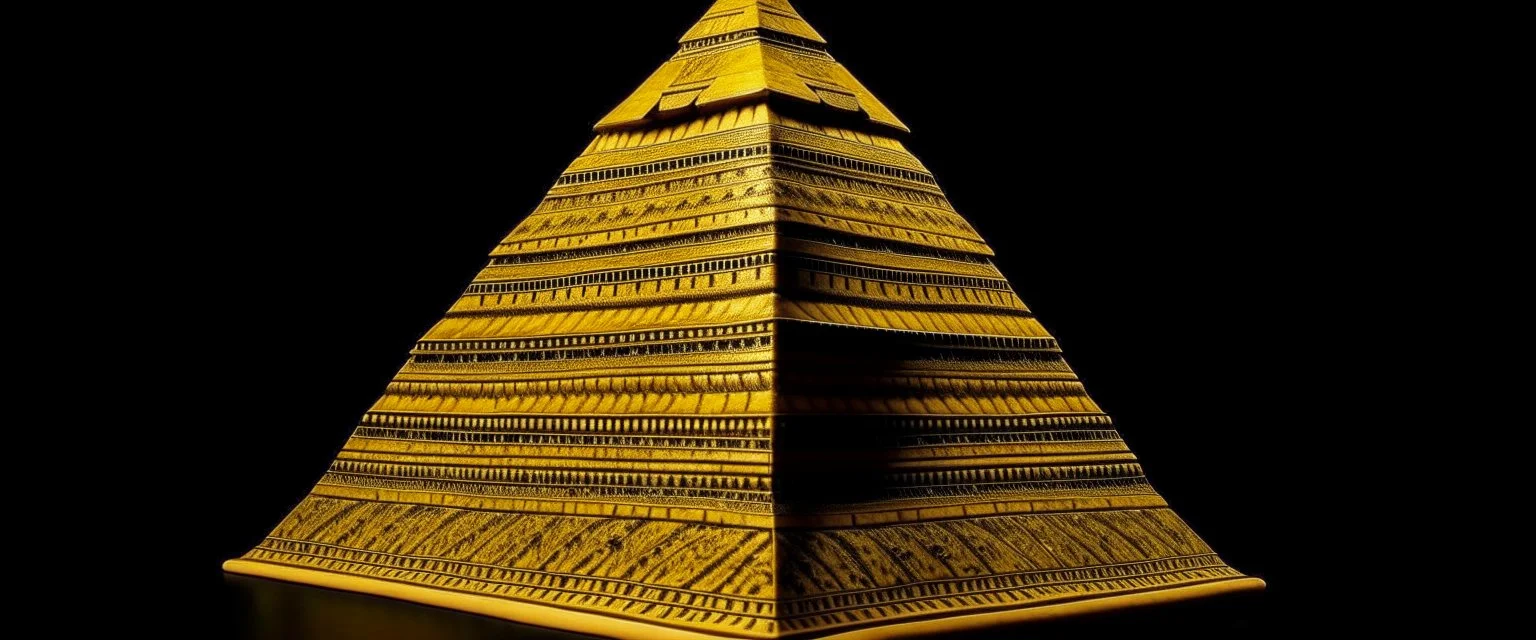 A dark yellow Egyptian pyramid themed casino designed in African pottery painted by Katsushika Hokusai