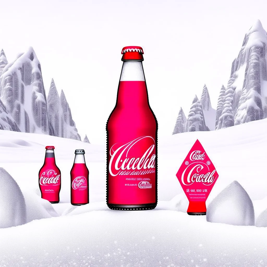 Design for Coca-Cola product in the snow and in the back icebergs