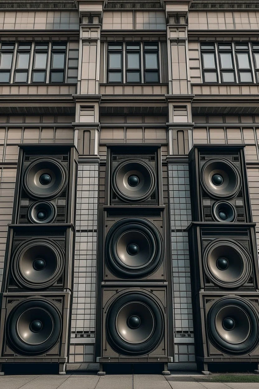 altavoces enfrente de un edificio